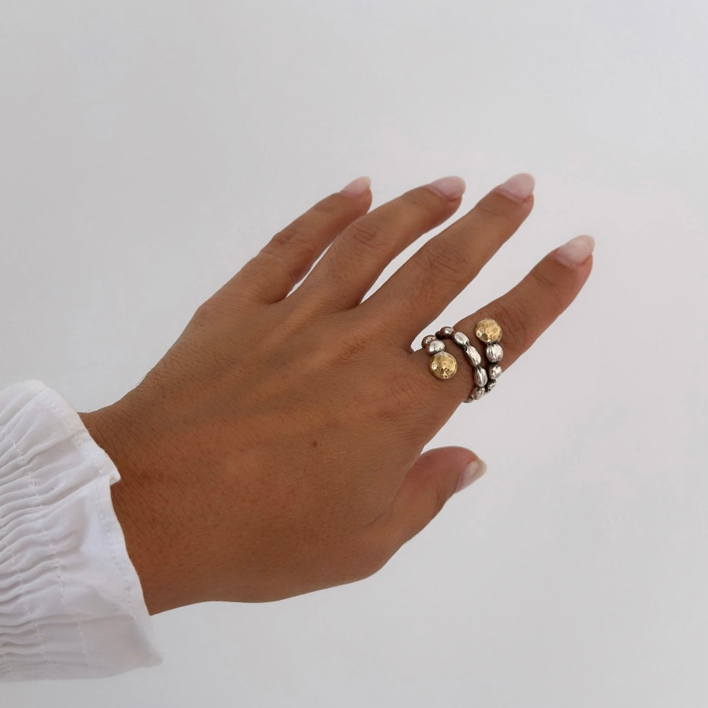 Anel duplo bolinha em ouro