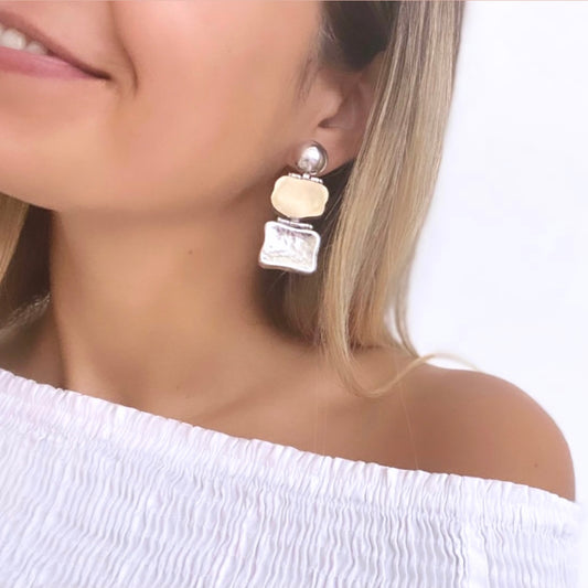 Brincos compridos prata e ouro