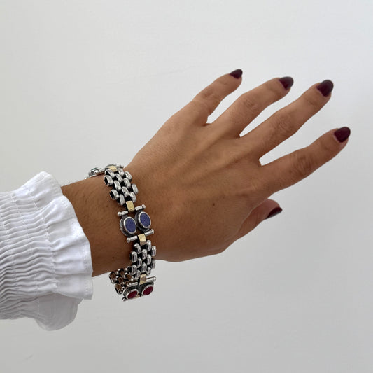 Pulseira em prata com pedras coloridas